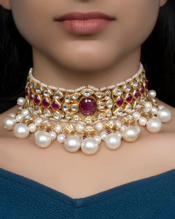 Prajakta Choker and Fateema Tops Jadau Polki Set - Image 4