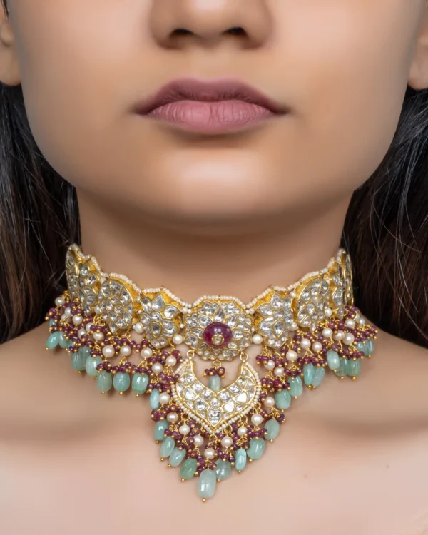 Kalpeshi Choker and Ruchika Chandbalis Polki Set - Image 2