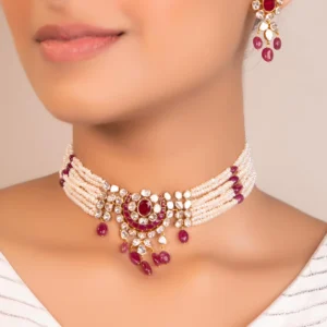 Shrushti Bead Choker And Janet Long Earrings Polki Set