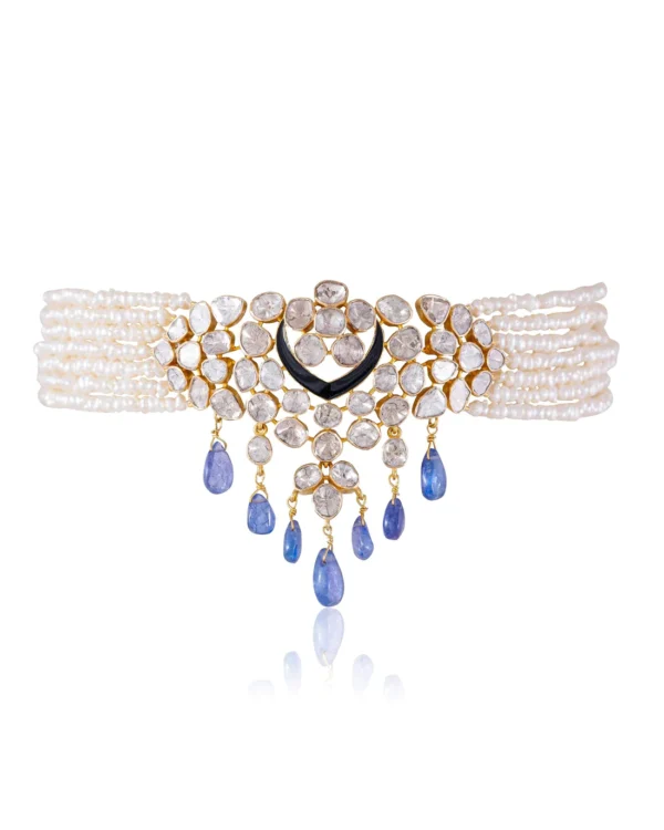 Ritu Bead Choker And Sophia Long Earrings Polki Set - Image 2