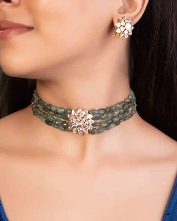 Zahida Bead Choker And Adhika Tops Polki Set - Image 2