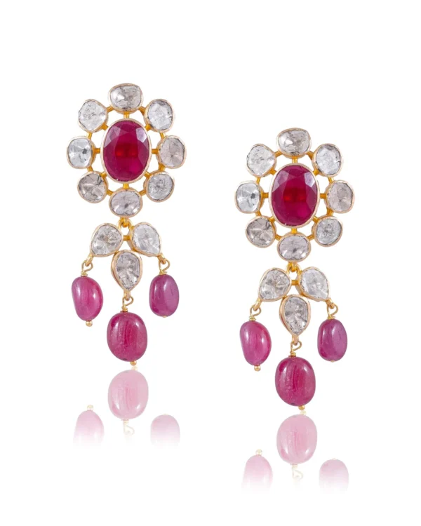 Shrushti Bead Choker And Janet Long Earrings Polki Set - Image 5