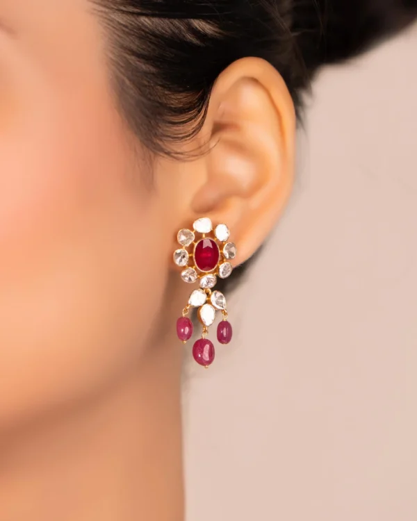 Shrushti Bead Choker And Janet Long Earrings Polki Set - Image 6