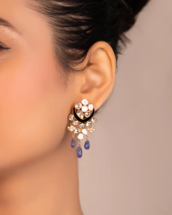 Ritu Bead Choker And Sophia Long Earrings Polki Set - Image 6