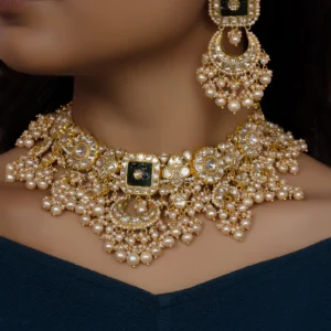 Vatsala Necklace and Ashita Chandbalis Polki Set