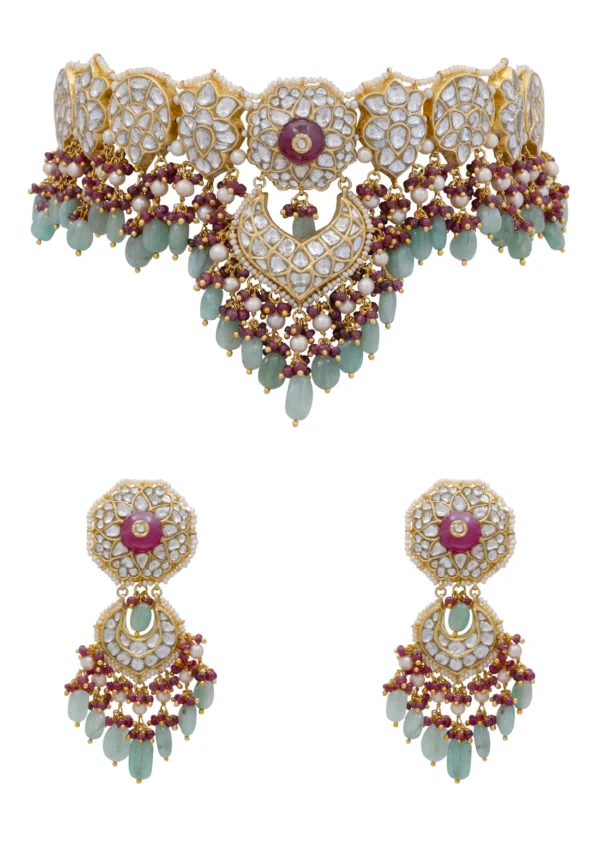Kalpeshi Choker and Ruchika Chandbalis Polki Set - Image 6