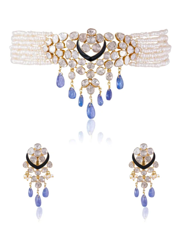 Ritu Bead Choker And Sophia Long Earrings Polki Set - Image 7