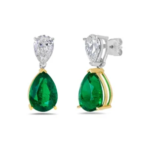 Emerald And Diamond, 18K White Gold Earrings
