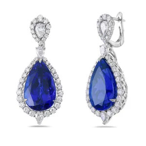 Tanzanite Pear And White Diamond, 18K White Gold Earrings