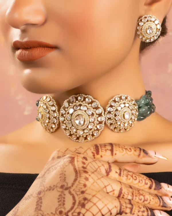 Gauri Bead Choker and Bavna Tops Polki Set - Image 6