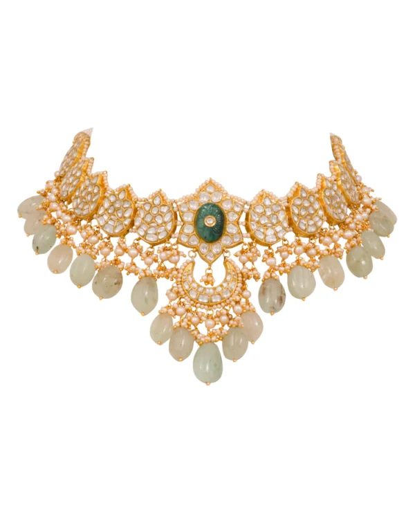 Bushra Necklace and Shifa Chandbalis Polki Set - Image 2