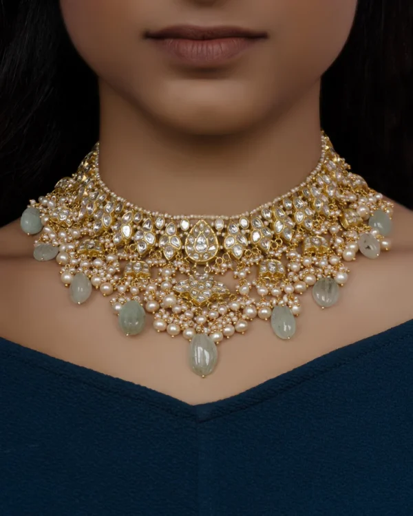 Kinika Necklace and Latif Chandbalis Polki Set - Image 3