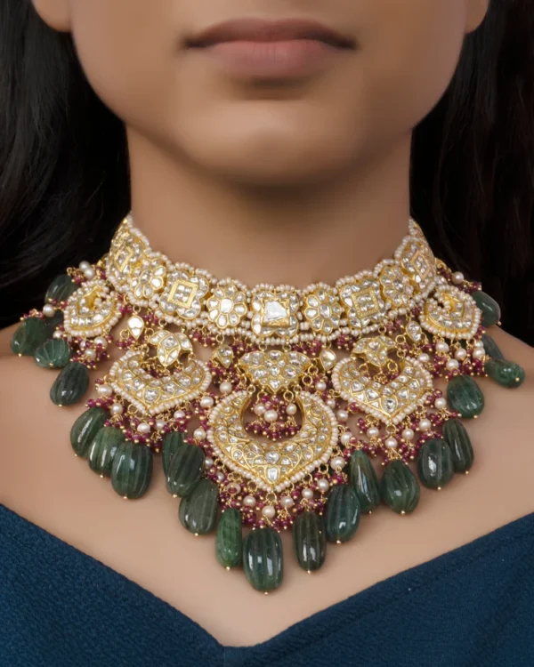 Neeliya Necklace and Kashish Chandbalis Polki Set - Image 3