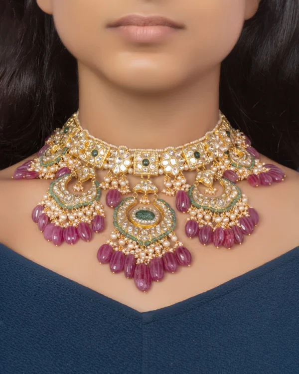 Simpi Necklace and Deeya Chandbalis Polki Set - Image 4