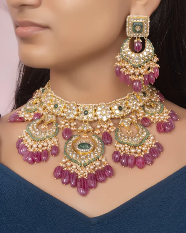 Simpi Necklace and Deeya Chandbalis Polki Set - Image 3