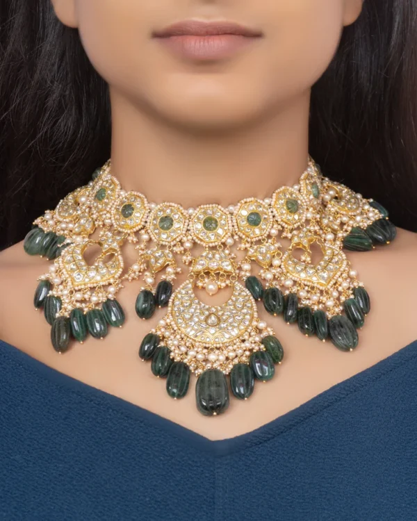 Piyu Necklace and Raafi Chandbalis Polki Set - Image 4