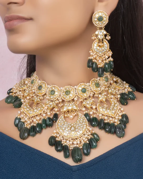 Piyu Necklace and Raafi Chandbalis Polki Set - Image 3