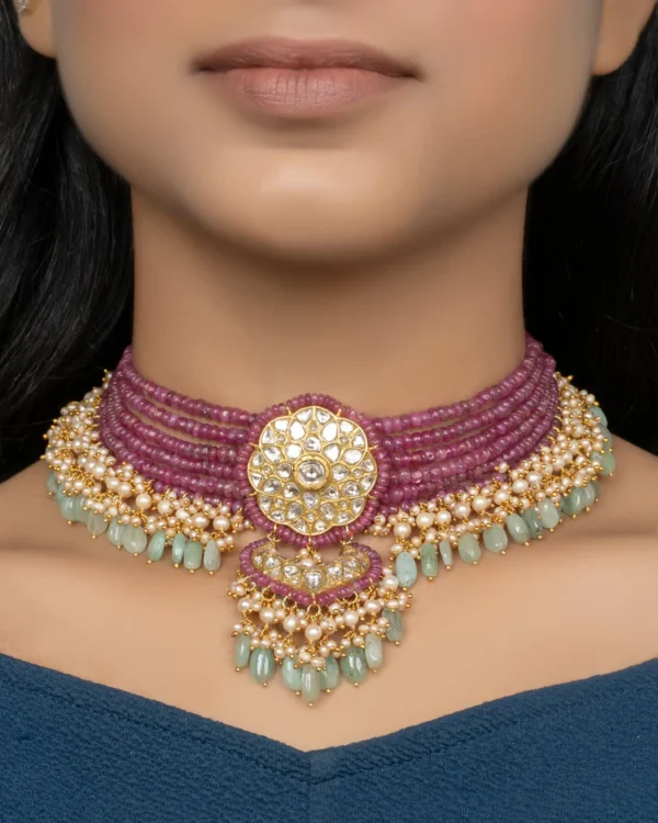 Daina Bead Choker and Panika Chandbalis Polki Set - Image 2