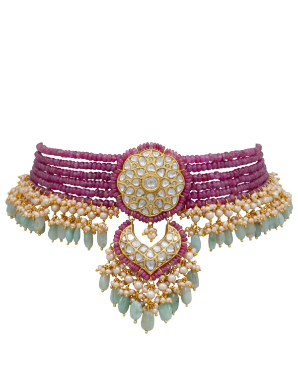 Daina Bead Choker and Panika Chandbalis Polki Set - Image 6