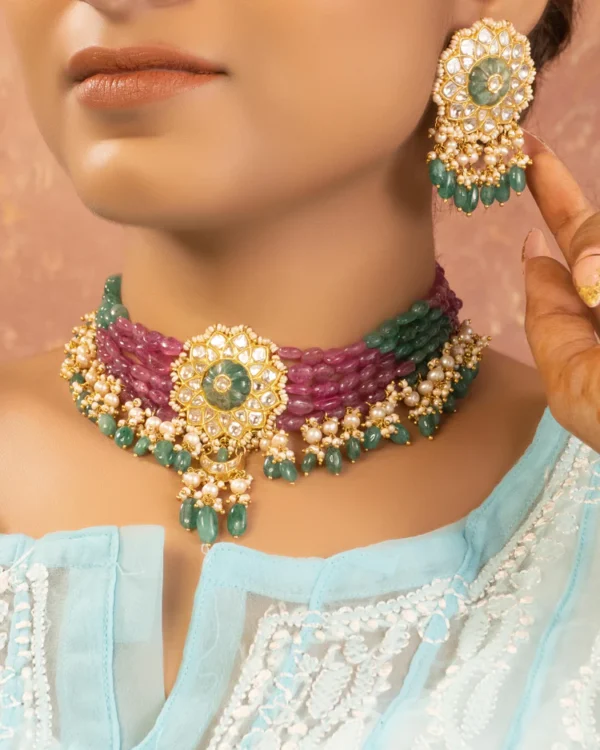 Avanti Bead Choker and Ashisha Tops Polki Set - Image 3