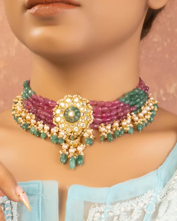 Avanti Bead Choker and Ashisha Tops Polki Set - Image 2