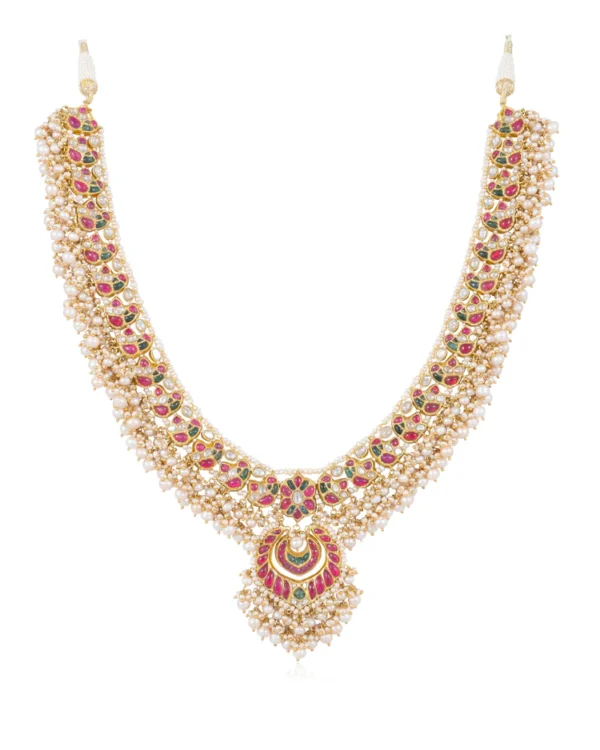 Ratna Long Necklace And Brinda Chandbalis Polki Set - Image 7