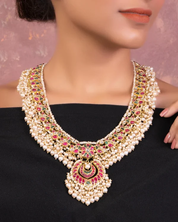 Ratna Long Necklace And Brinda Chandbalis Polki Set - Image 2