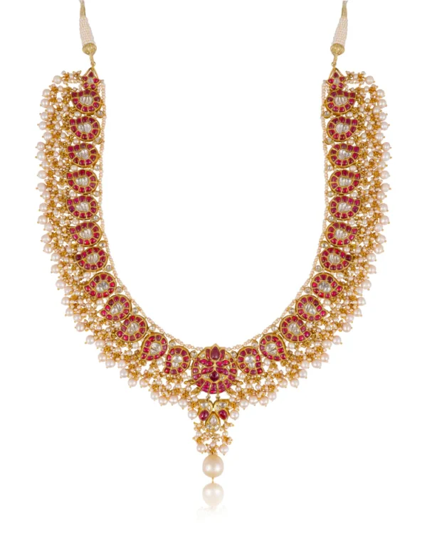 Riya Long Necklace And Sakshi Tops Polki Set - Image 7