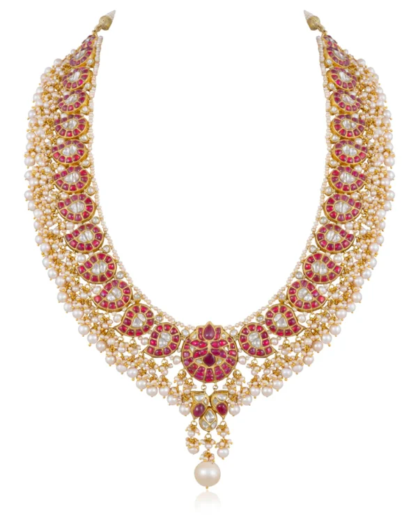 Riya Long Necklace And Sakshi Tops Polki Set - Image 8