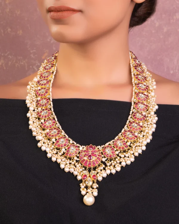Riya Long Necklace And Sakshi Tops Polki Set - Image 2
