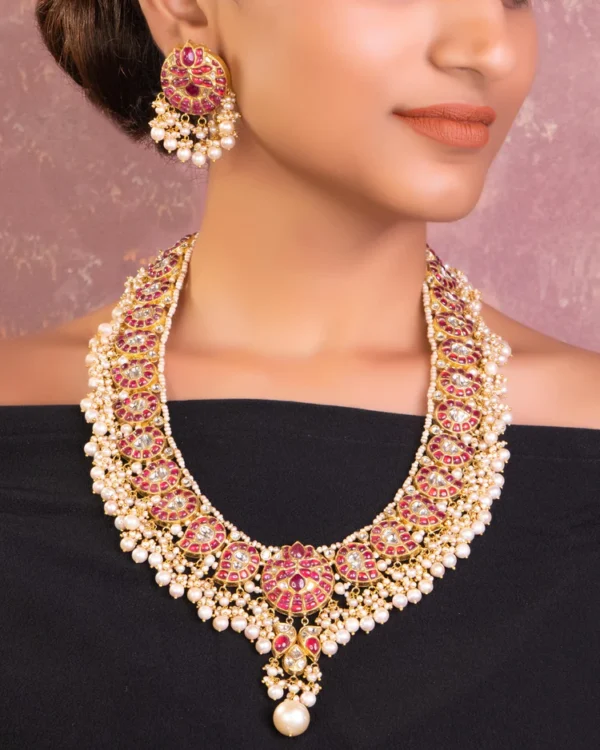 Riya Long Necklace And Sakshi Tops Polki Set - Image 3