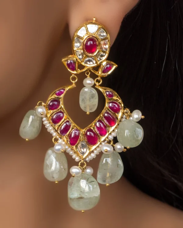 Nikita Necklace and Kunjal Chandbalis Jadau Polki Set - Image 5
