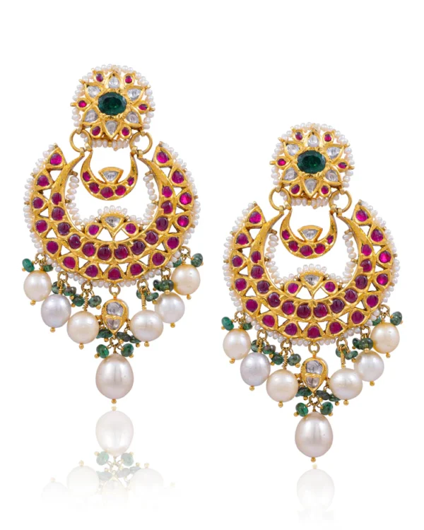 Sangita Long Necklace And Udita Chandbalis Jadau Polki Set - Image 7