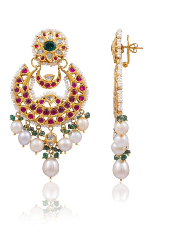 Sangita Long Necklace And Udita Chandbalis Jadau Polki Set - Image 2