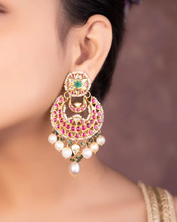 Sangita Long Necklace And Udita Chandbalis Jadau Polki Set - Image 3