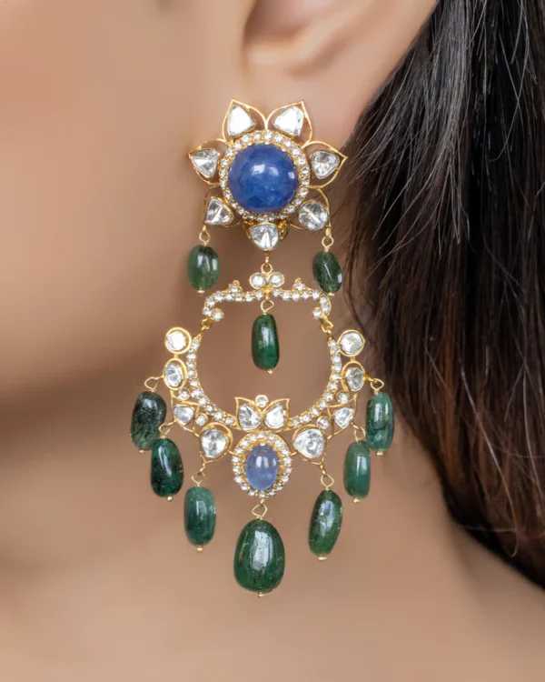 Trishka Bead Choker and Sakhia Chandbalis Polki Set - Image 5