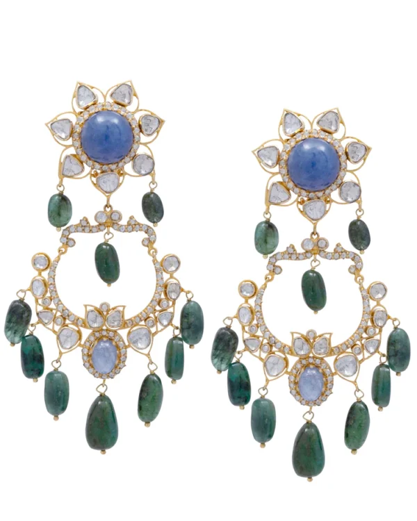 Trishka Bead Choker and Sakhia Chandbalis Polki Set - Image 4