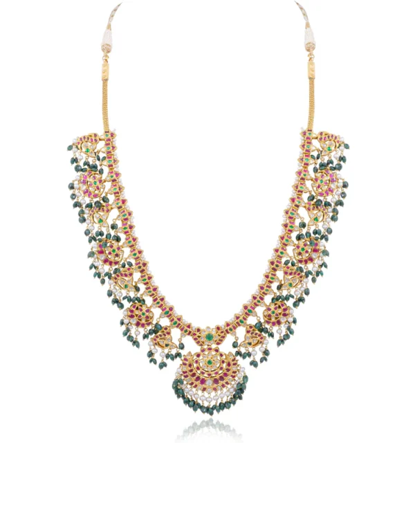 Sangita Long Necklace And Udita Chandbalis Jadau Polki Set - Image 4