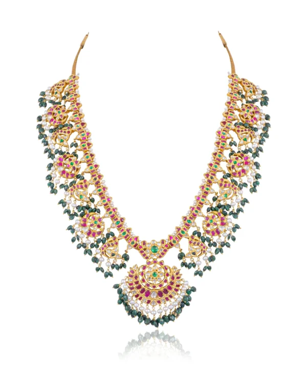 Sangita Long Necklace And Udita Chandbalis Jadau Polki Set - Image 5