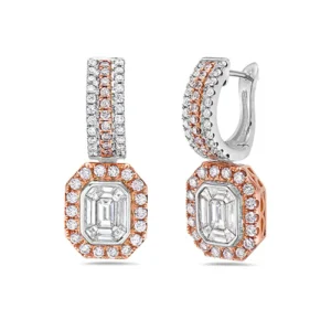 White Diamond And Pink Diamond, 18K Two Tone Gold Earrings