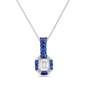 Sapphire Baguette And White Diamond, 18K White Gold Necklace