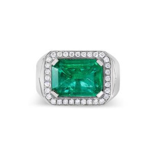 Emerald And White Diamond, 18K White Gold Ring