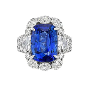 Blue Sapphire and White Diamond, 18k White Gold Ring