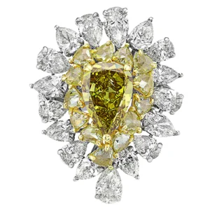 Fancy Deep Brownish Yellow Diamond Pear Shape And White Diamond 18K Tw