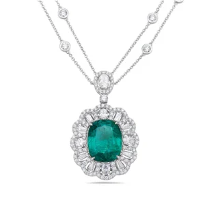 Emerald And White Diamond, 18K Two Tone Gold Necklace