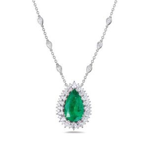 Emerald And White Diamond, 18K White Gold Necklace