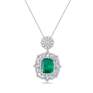 Emerald And White Diamond, 18K White Gold Necklace