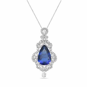 Tanzanite And White Diamond, 18K White Gold Necklace