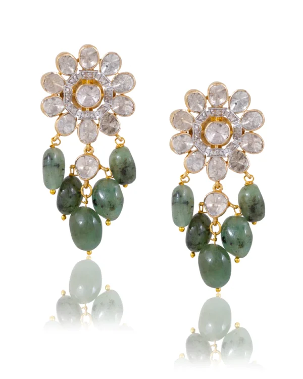 Gayatri Bead Choker And Swati Long Earrings Polki And Diamond Set - Image 2