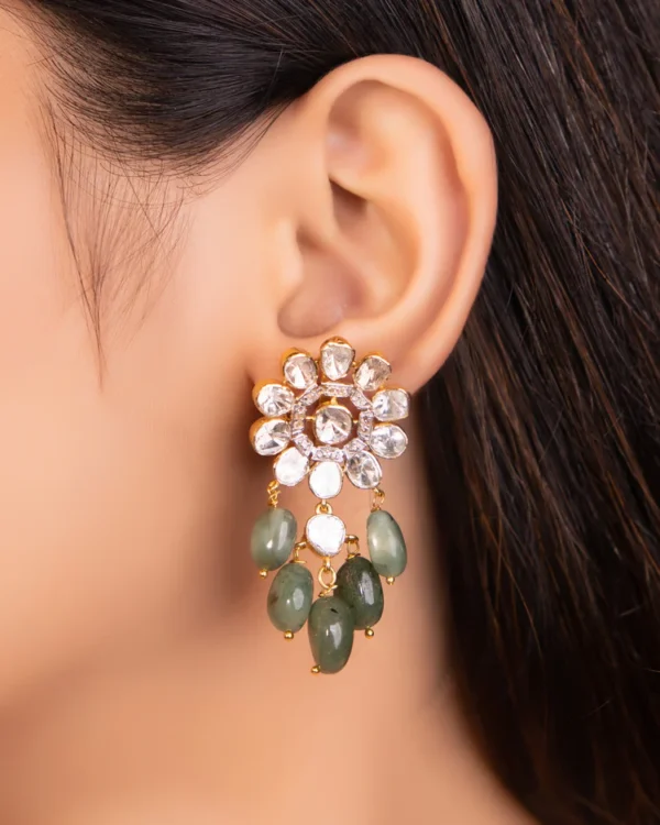 Gayatri Bead Choker And Swati Long Earrings Polki And Diamond Set - Image 4